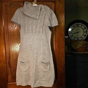 1955 Vintage Gray‎ Junior Sweater Dress Size L | Short Sleeve Knit Cowl Neck